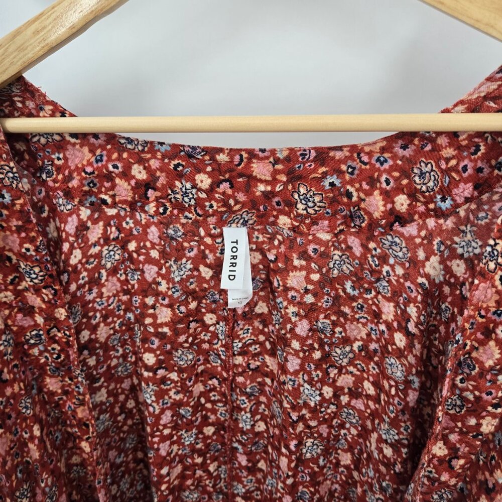 Torrid Red Floral Open Viscose Open Ruana Kimono Boho Cardigan Size 1x/2x - Picture 11 of 15